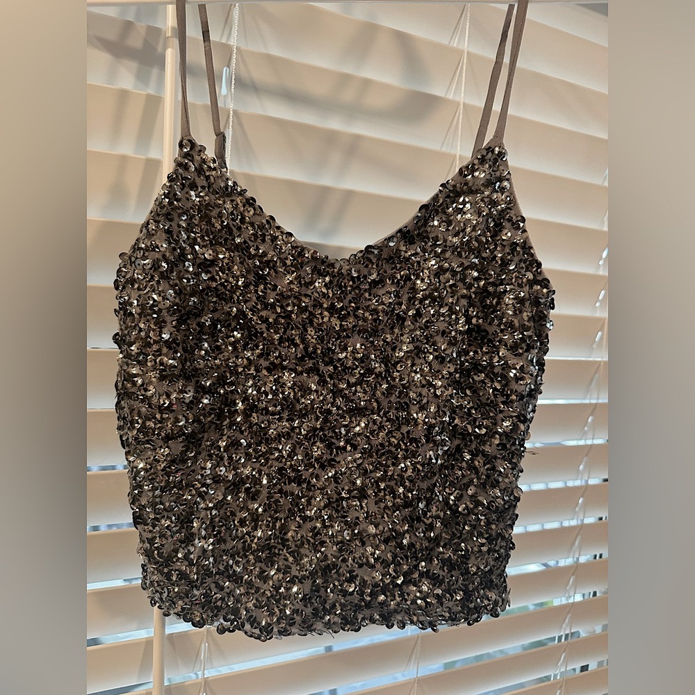 Express dark grey sequin crop top